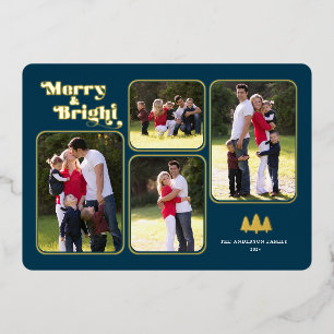Merry & Bright Retro Photo Blue Christmas Gold
