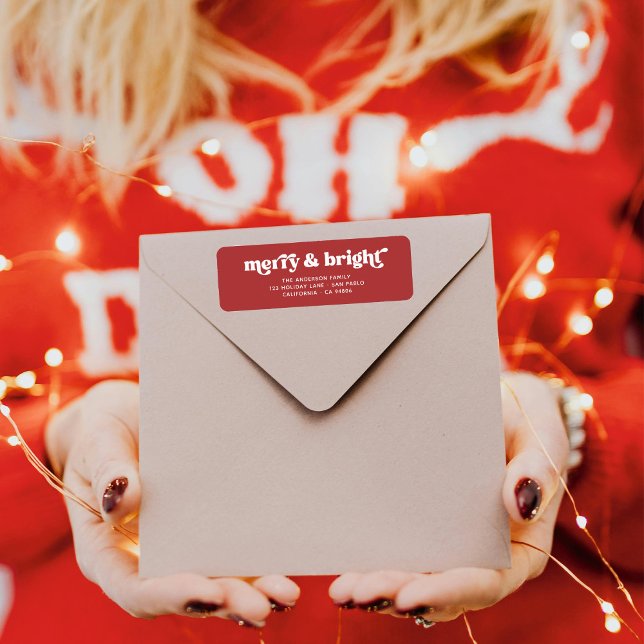 Merry Bright Retro Red Christmas Return Address  (Creator Uploaded)