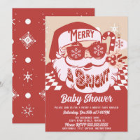 Merry Bright Retro Santa Christmas Baby Shower Red