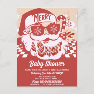 Merry Bright Retro Santa Christmas Baby Shower Red Postcard