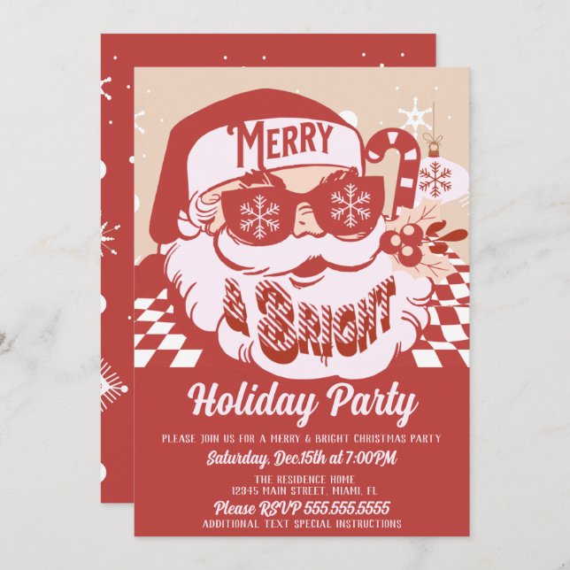 Merry Bright Retro Santa Christmas Party  Invitation (Front/Back)