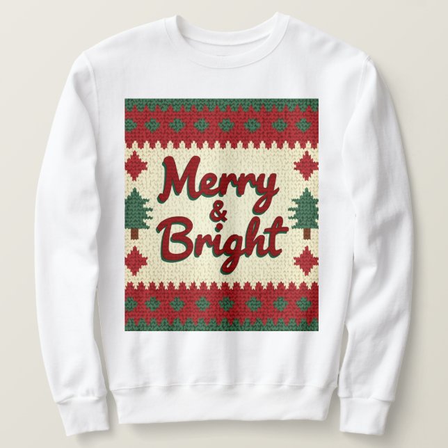 Merry & Bright Retro Ugly Christmas Sweater Patter (Design Front)