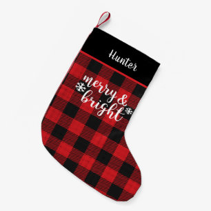 Merry & Bright Rustic  Buffalo Plaid Personalised Small Christmas Stocking