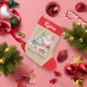 Merry & Bright Santa Claus Red Christmas Large Christmas Stocking