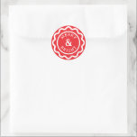 Merry & Bright Scallop Circle Christmas Classic Round Sticker<br><div class="desc">Festive and fun,  this small round sticker features editable text that reads "Merry and Bright" within a circle scallop shape. It's an easy choice to close envelopes or add to gifts and holiday party favours with the classic colour combination of cherry red and white for that Santa vibe.</div>
