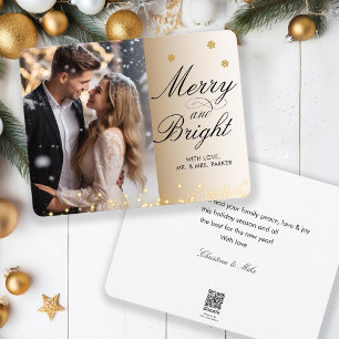 Merry & Bright! Script Font, Beige Photo Holiday Card