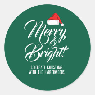 Merry & Bright Simple Elegant Christmas Family Classic Round Sticker