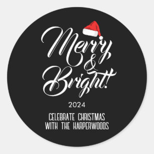 Merry & Bright Simple Elegant Christmas Family Classic Round Sticker