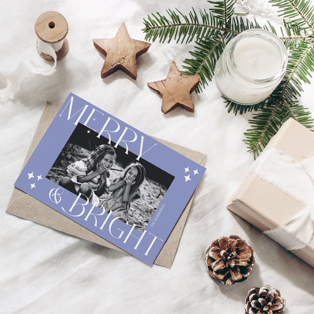 Merry & Bright simple & elegant Christmas Photo Holiday Card (Creator Uploaded)