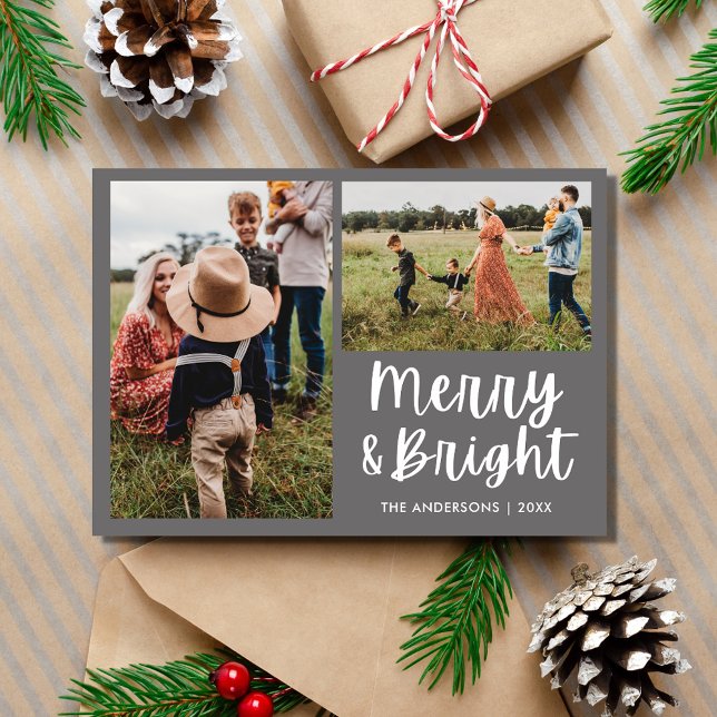 Merry Bright Simple Two Photo Family Holiday Card (Merry Bright Simple Two Photo Family Holiday Card)