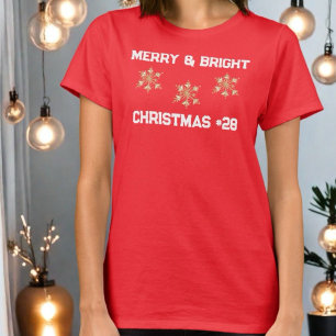 Merry Bright snowflake your age monogram red white T-Shirt