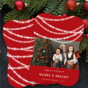 Merry & Bright Sparkles Chic Red Christmas Photo Holiday Card