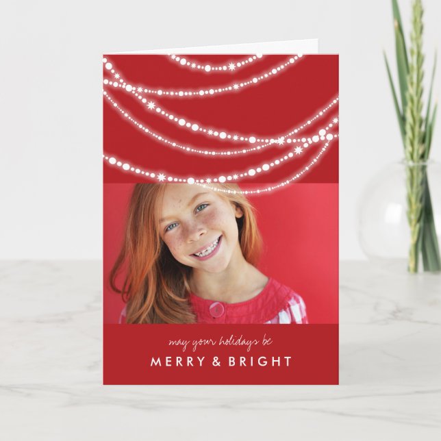 Merry & Bright Sparkling Lights Christmas Photo Holiday Card (Front)