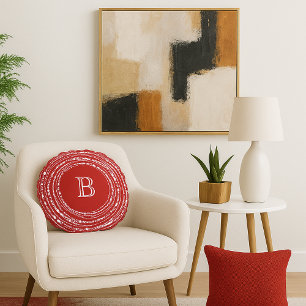 Merry & Bright Sparkling Lights Monogram Christmas Round Cushion