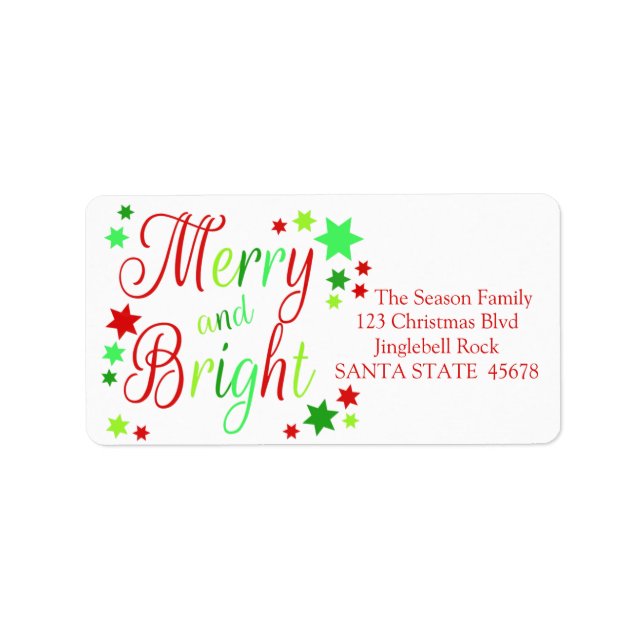 Merry & Bright stars holiday label (Front)