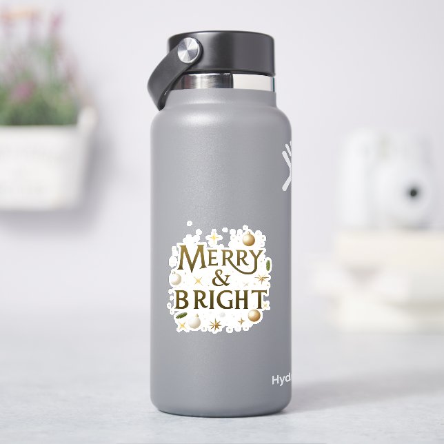 Merry & Bright Sticker – Minimalist Holiday Design (HydroFlask)