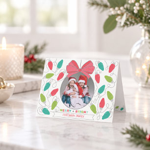 Merry + Bright String Lights Family Photo Christma Card