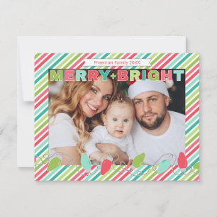 Merry & Bright Striped Family Photo Christmas Card