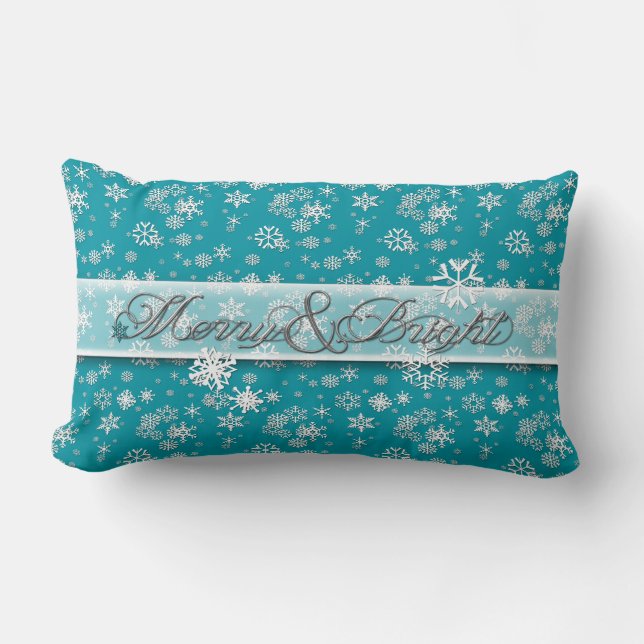 Merry & Bright • Teal & Snowflakes • Classic Lumbar Cushion (Front)