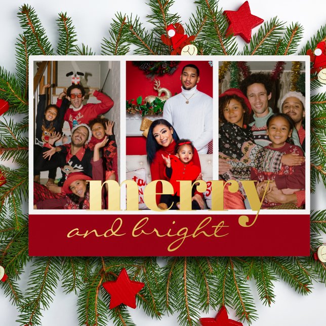 Merry Bright Three Photo Red and  gold (Creator Uploaded)