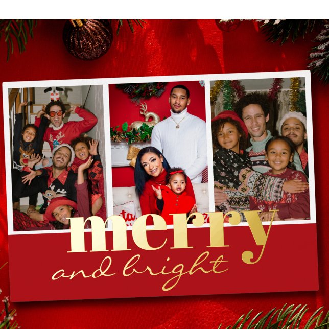 Merry & Bright Three Photo Red and  gold (Creator Uploaded)