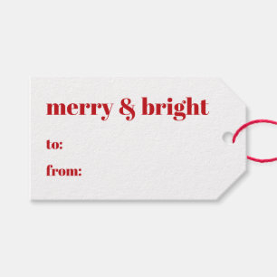 Merry & bright to from red white modern Christmas Gift Tags
