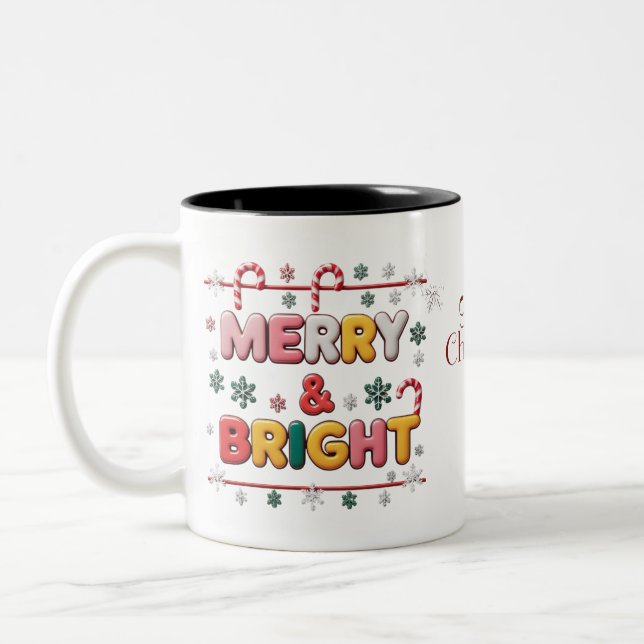Merry & Bright Two-Tone Christmas Mug – Candy Cane (Left)
