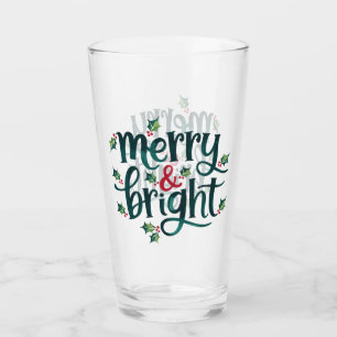 Merry & Bright Typograpghy Glass