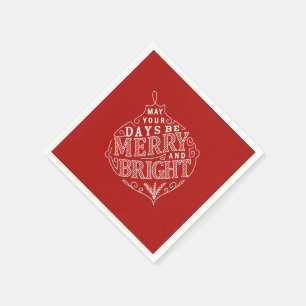 Merry & Bright typography Christmas ornament Napkin