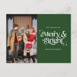 Merry & Bright Typography Photo Christmas Holiday Postcard