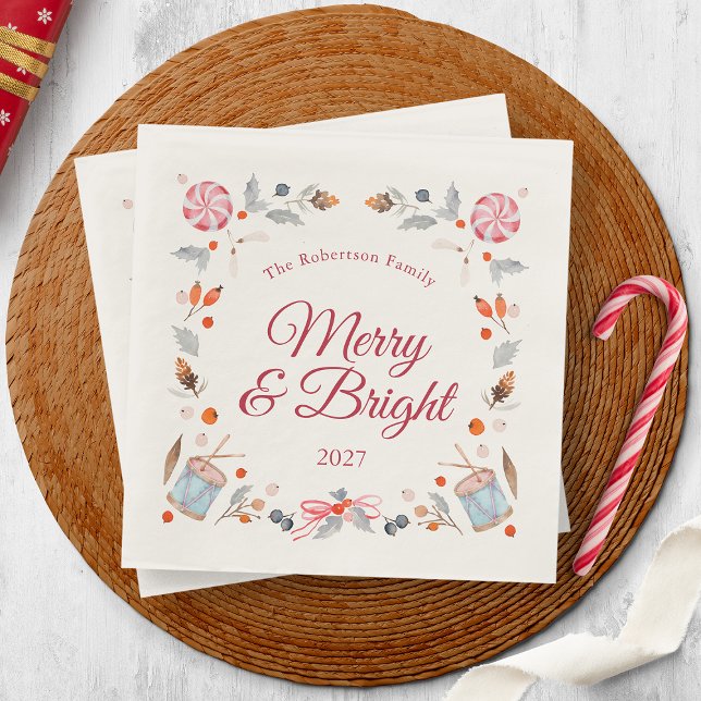 Merry & Bright Vintage Christmas Holiday Napkin (Creator Uploaded)