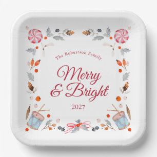 Merry & Bright Vintage Christmas Holiday Paper Plate