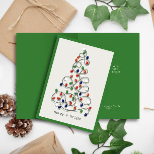 Merry & Bright Vintage Lights Green Christmas Holiday Card