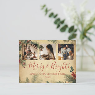 Merry & Bright Vintage Photo Holiday Postcard