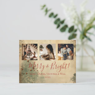 Merry & Bright Vintage Rustic Photo Holiday Postcard