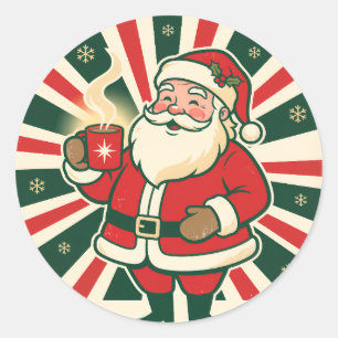 Merry & Bright Vintage Santa Christmas Poster. Classic Round Sticker