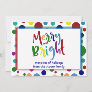 Merry & Bright w/ Colourful Letters & Circles, 3 Holiday Card