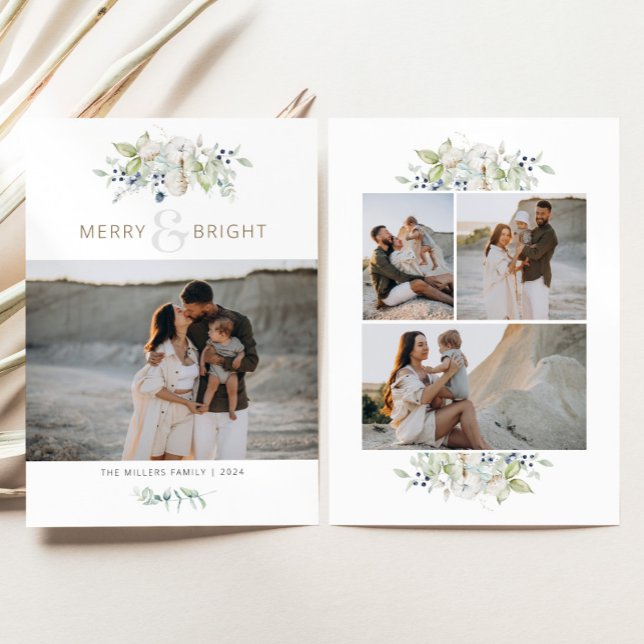 Merry & Bright Watercolor Foliage Christmas Holiday Card (Creator Uploaded)