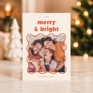 Merry & Bright Wavy Frame Christmas Photo Holiday Card