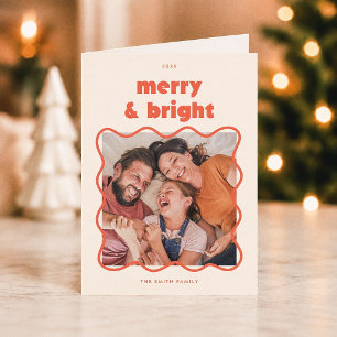 Merry & Bright Wavy Frame Christmas Photo Holiday Card