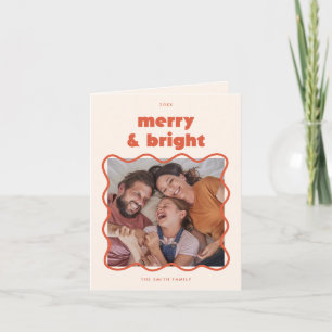Merry & Bright Wavy Frame Christmas Photo Holiday Card