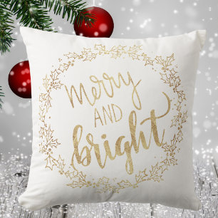 Merry & Bright - White & Gold - Christmas Cushion