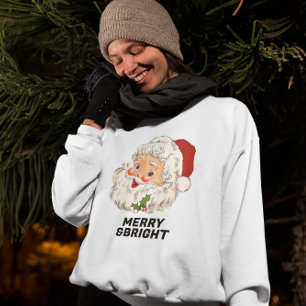MERRY & BRIGHT Winking Santa Face Christmas Sweatshirt