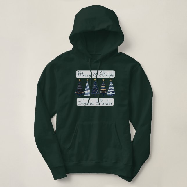 Merry & Bright with Funny Trees Holiday Customised Hoodie (Design Front)