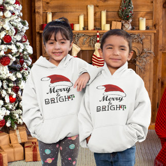Merry & Bright with Santa Hat Christmas Kids