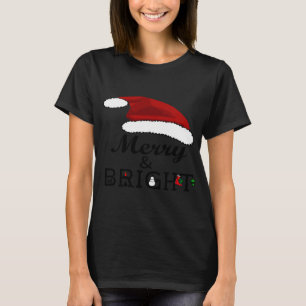 Merry Bright With Santa Hat Christmas Kids  T-Shirt