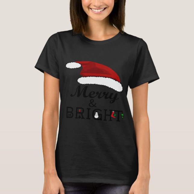 Merry Bright With Santa Hat Christmas Kids  T-Shirt (Front)