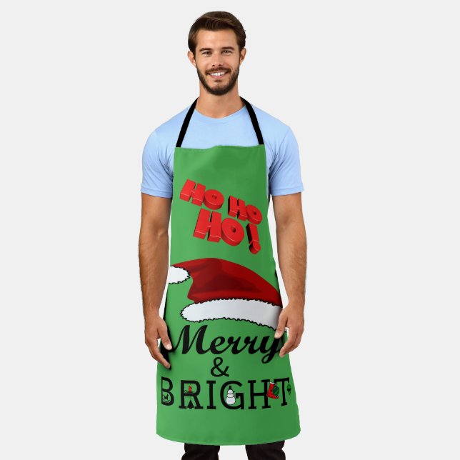 Merry & Bright with Santa Hat Christmas, ZSPG Apron (Worn)