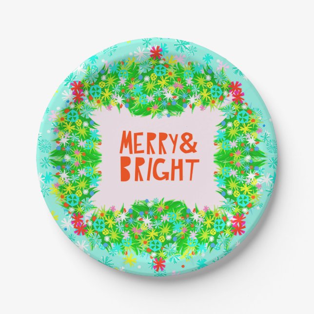 Merry & Bright Wreath Paper Plate (Front)