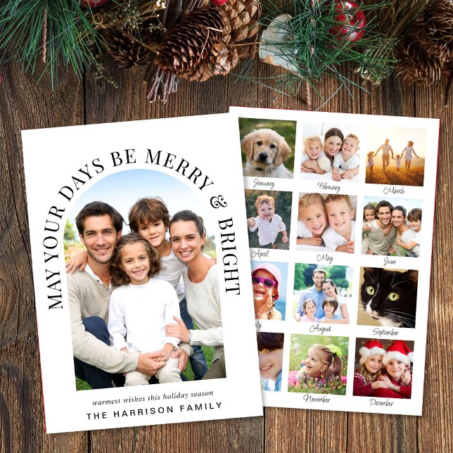 Merry Bright Year In Review Arch Photo Christmas Holiday Card (This holiday season, let your family's smiles and memories shine on our year in review photo card)